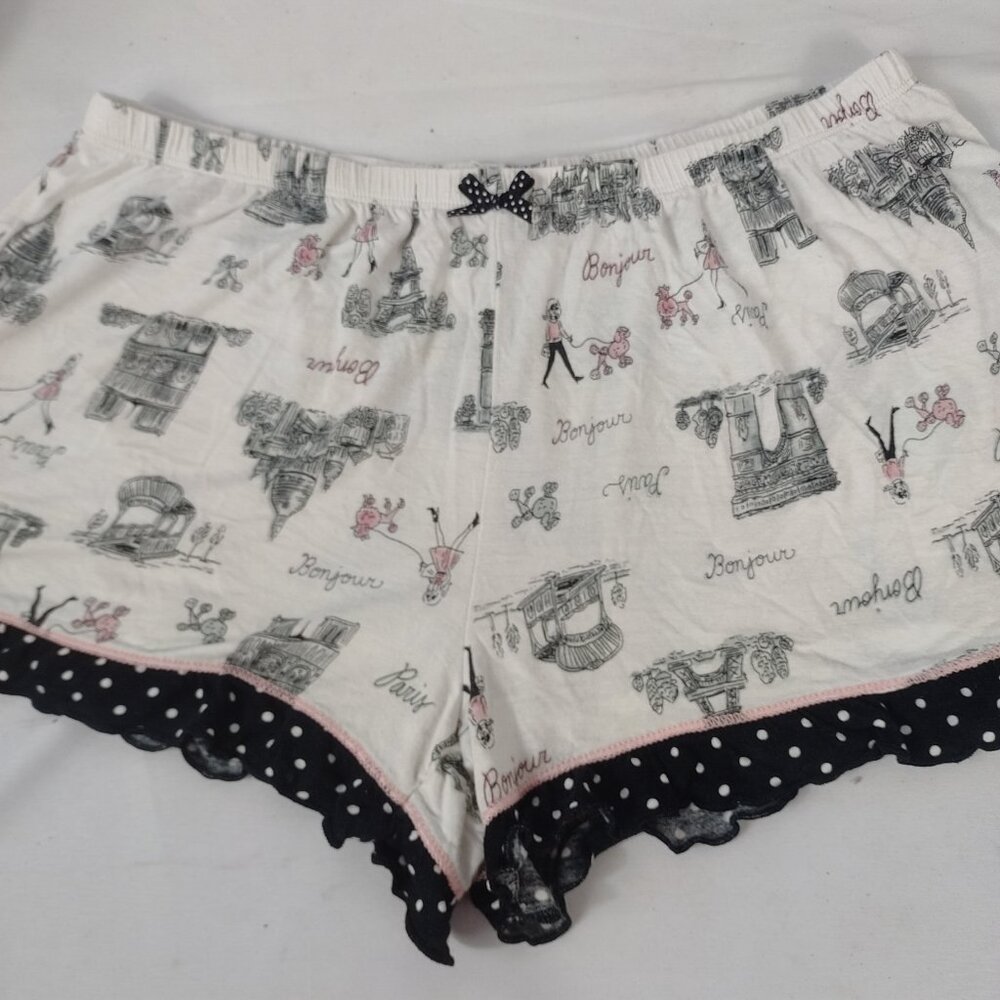 Layla Women's Sleepwear Shorts White/Black Elastic Waist Sz Med Juniors